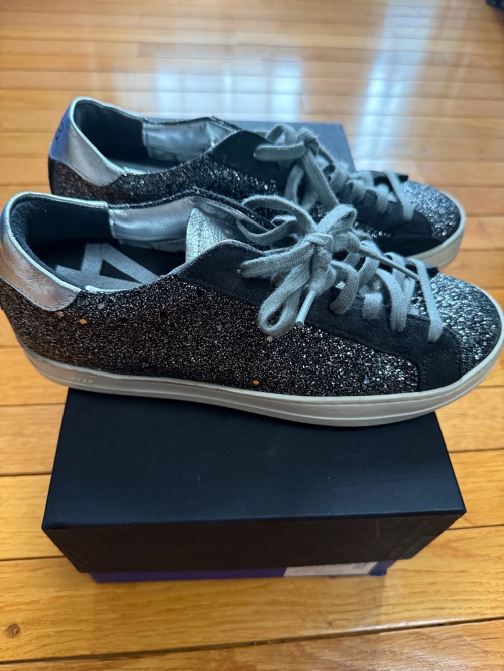 P448 Glitter Low-Top Sneakers in Black and Silver